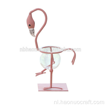 Tafeldecor Metalen Roze Flamingo Glazen Bloempot